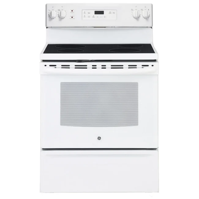 Cuisinière électrique GE – 30 pouces, 5 pi³, blanc – JCB630DKWW