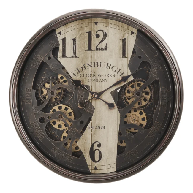 Horloge murale Monarch 30 pouces brun avec mécanisme d’engrenages décoratif – I 9023