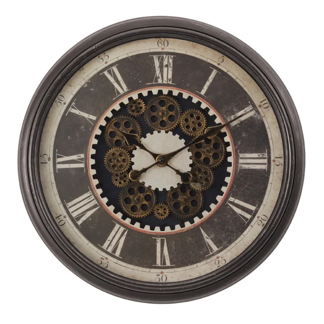 Horloge murale ronde Monarch 23 pouces mécanisme d’engrenages brun – I 9070