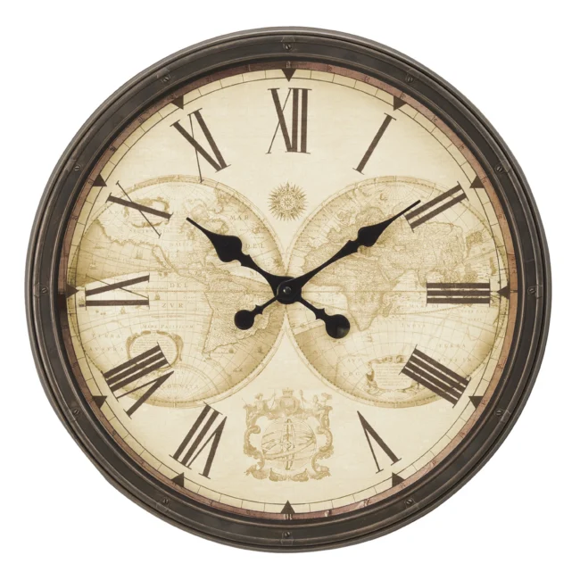 Horloge murale Monarch 20 pouces brun antique avec chiffres romains décoratifs – I 9048