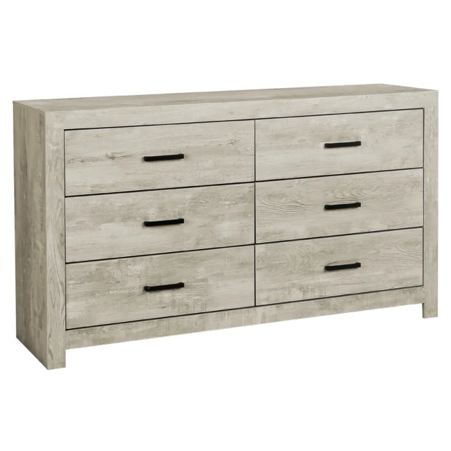 Commode 6 tiroirs Monarch chêne blanchi moderne avec poignées métal – I 5201