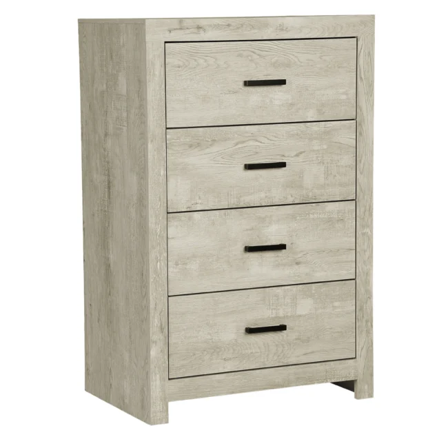 Commode Monarch 4 tiroirs chêne blanchi moderne avec poignées métal – I 5204