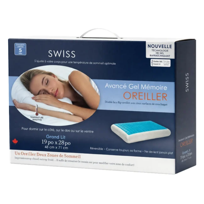 Oreiller SWISS gel mémoire – rafraîchissant et ergonomique