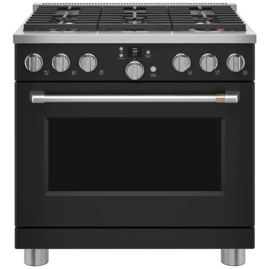 Cuisinière biénergie GE Café – 36 pouces, 5,75 pi³, convection, 6 brûleurs, noir – C2Y366P3TD1