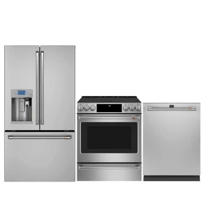 Ensemble cuisine GE Café stainless – Réfrigérateur 36 pouces + cuisinière 30 pouces + lave-vaisselle 24 pouces – CYE22UP2MS1 + CCES700P2MS1 + CDT875P2MS1