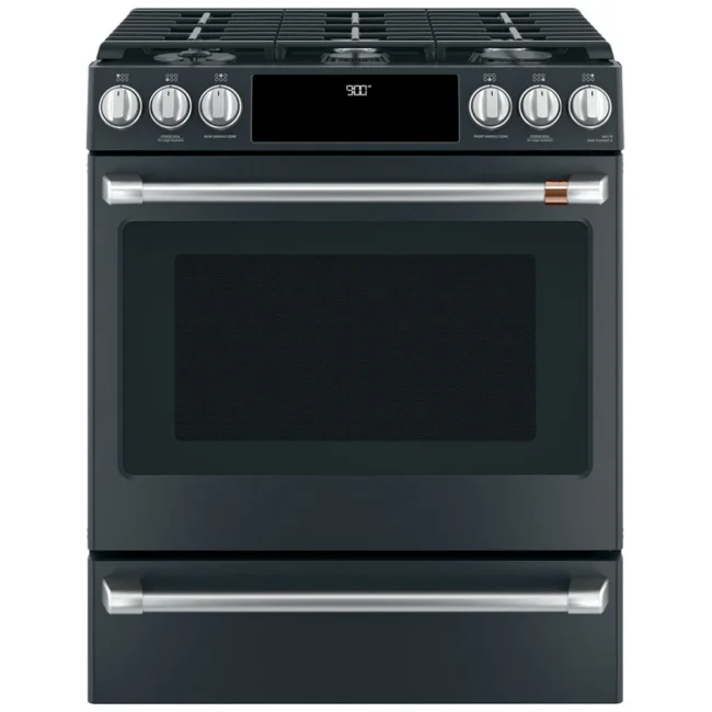 Cuisinière à biénergie GE Café – 30 pouces, 5,6 pi³, noir – CC2S900P3MD1