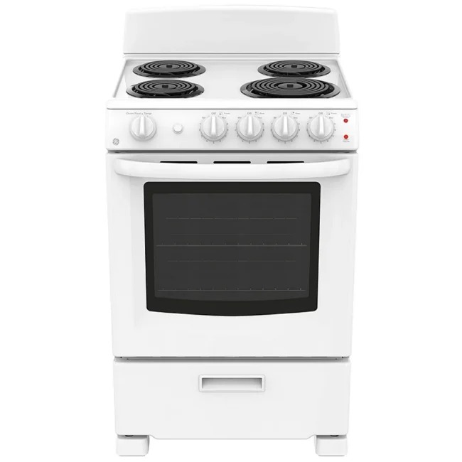 Cuisinière électrique GE – 24 pouces, 2,9 pi³, blanc – JCAS300DMWW