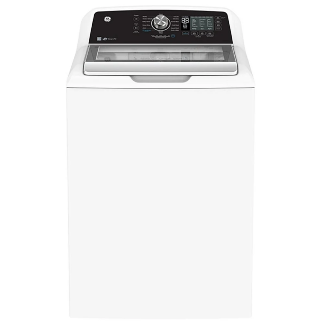 Laveuse à chargement vertical GE – 27 pouces, 5.3 pi³, 14 cycles, ENERGY STAR, blanc – GTW681BMRWS