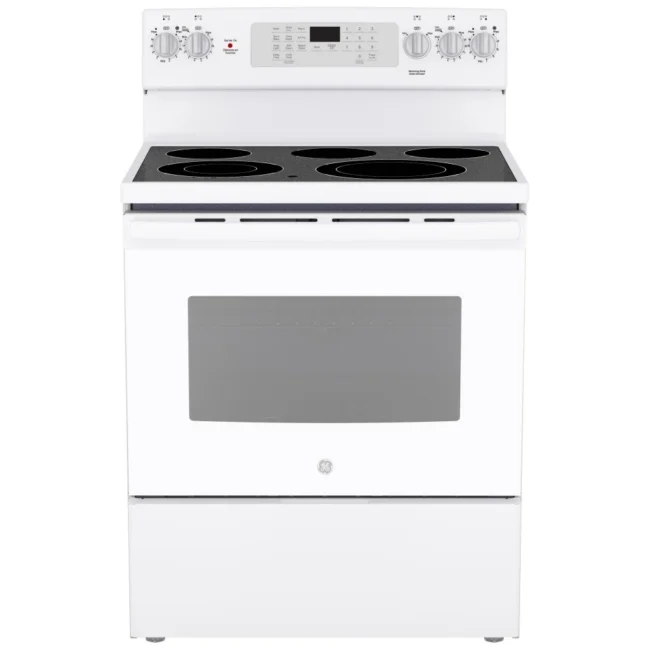 Cuisinière Electrique GE 30 pouces ,5 pi³, convection , blanche – JCB840DVWW