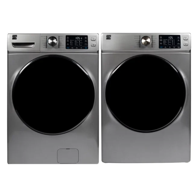 Ensemble laveuse & sécheuse Kenmore 27 pouces – 4,5 pi³ / 8,0 pi³, chargement frontal, gris diamant – 42273 & 92273