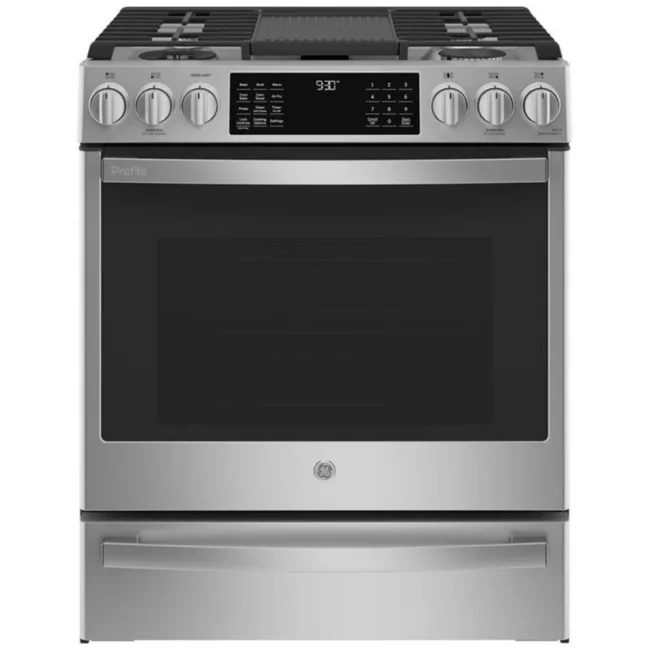 Cuisinière GE Profile – 30 pouces, 5.6 pi³, convection , 5 brûleurs, Acier inoxydable – PC2S930YPFS