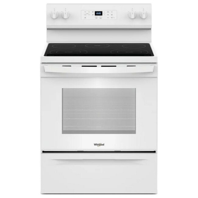 Cuisinière électrique Whirlpool, 30 pouces, 5.3 pi³, 5 brûleurs, blanche – YWFES3330RW
