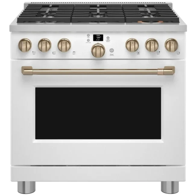 Cuisinière à gaz Café blanche 36 pouces, 6 brûleurs, convection – CGY366P4TW2