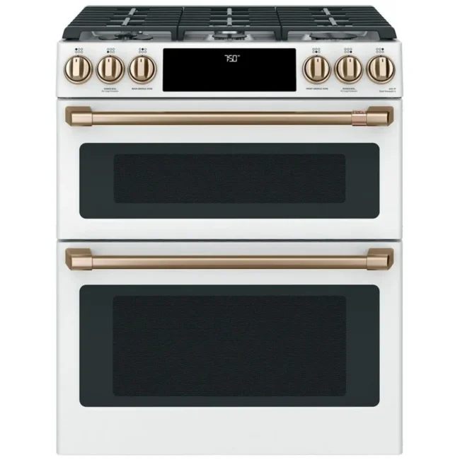 Cuisinière Café gaz blanc mat 30 pouces, 5,7 pi³, convection – CCGS750P4MW2